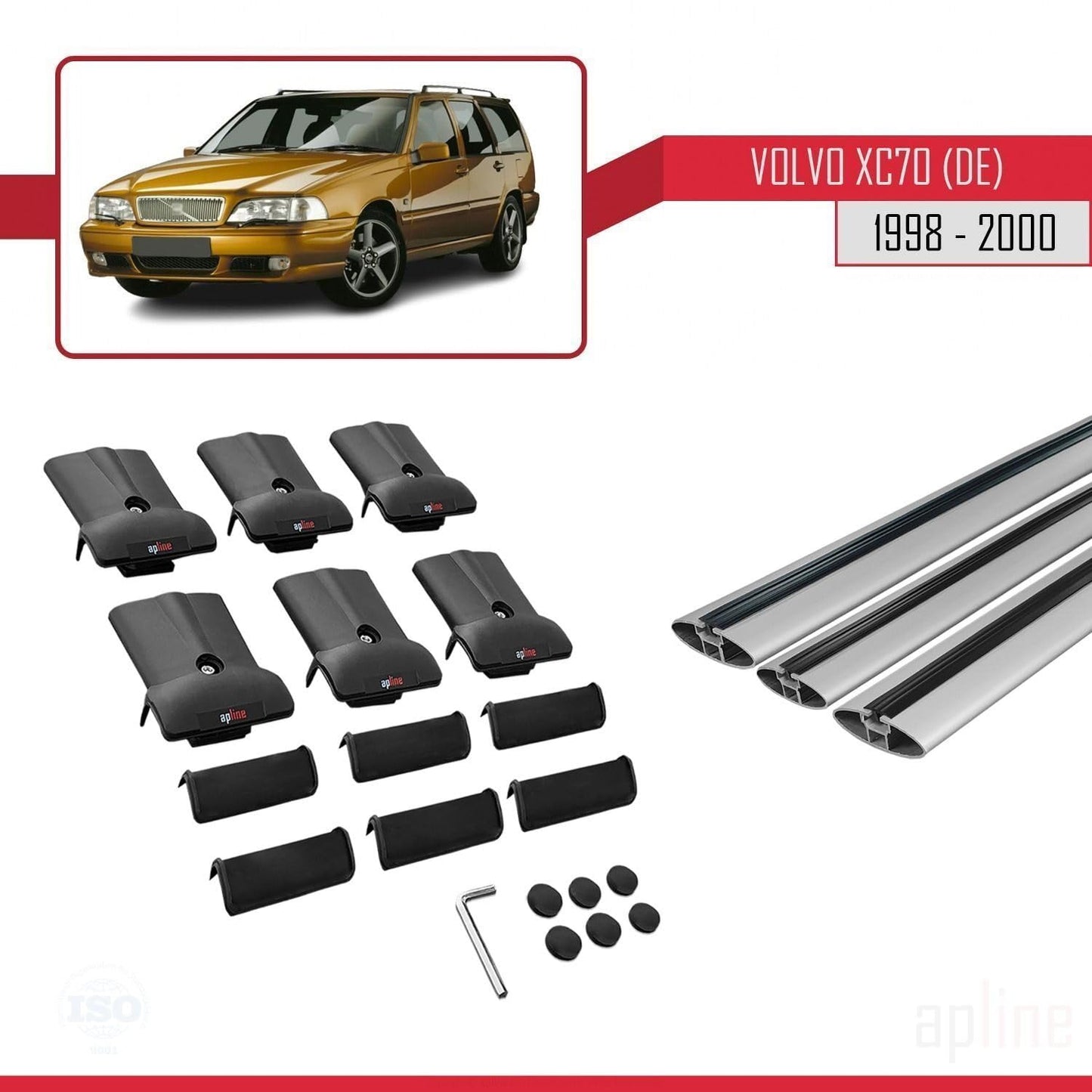 Compatible with Volvo XC70 1998-2000 Fly Model Car Roof Rack Cross Bar Grey Aluminium 3 Bars