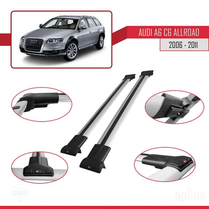 Compatible with Audi A6 (C6) Allroad 2006-2011 Fly Model Car Roof Rack Cross Bar Grey Aluminium 2 Bars