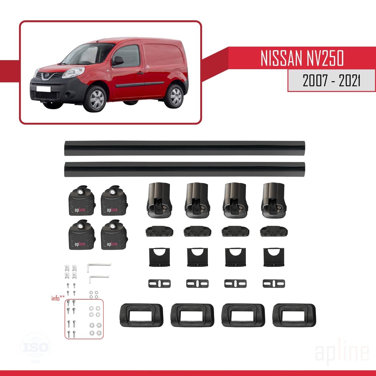Compatible with Nissan NV250 2007-2021 ACE-3 Car Roof Rack Cross Bar Black Aluminium 2 Bars