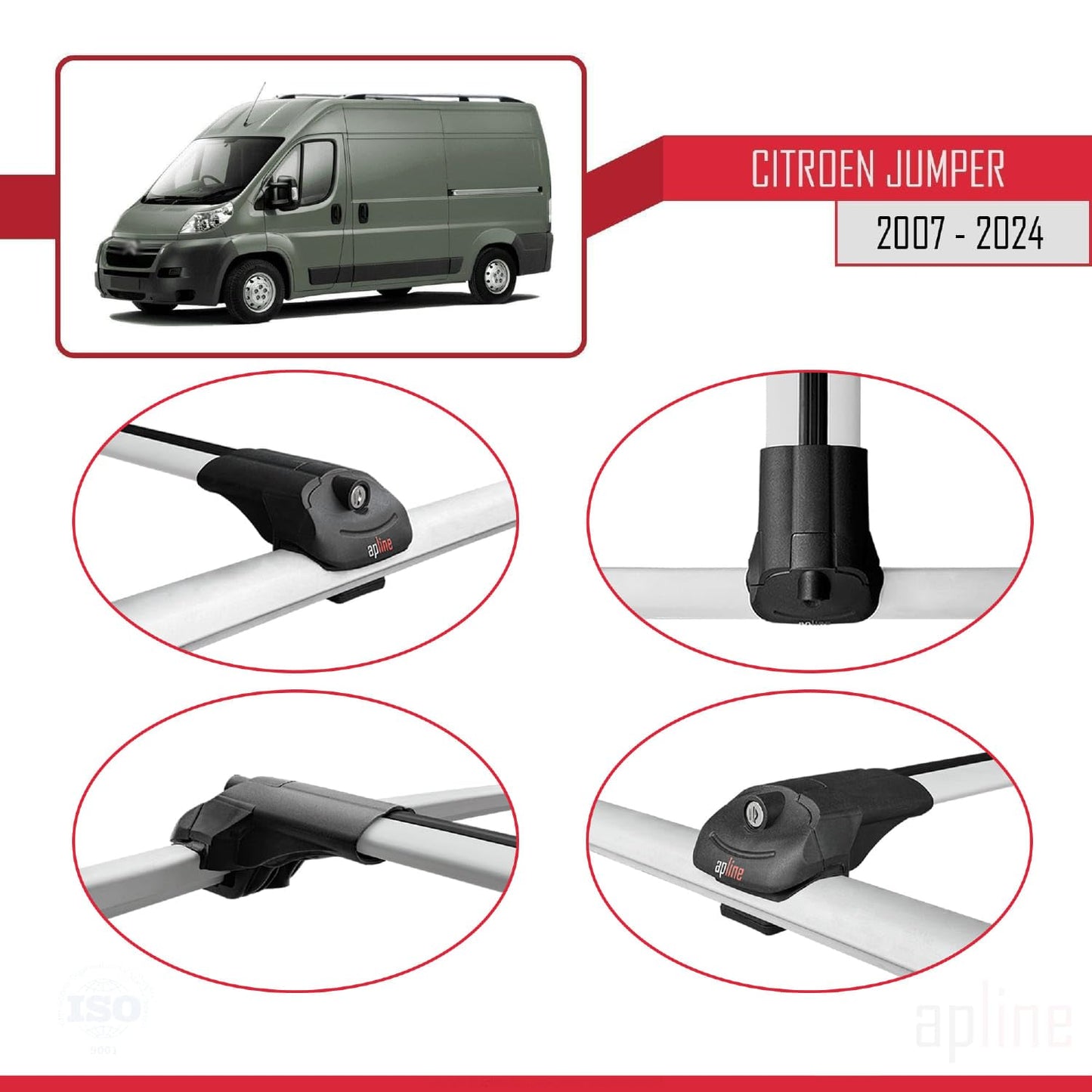 Compatible with Citroen Jumper 2 2007-2024 ACE-1 Car Roof Rack Cross Bar Grey Aluminium 4 Bars