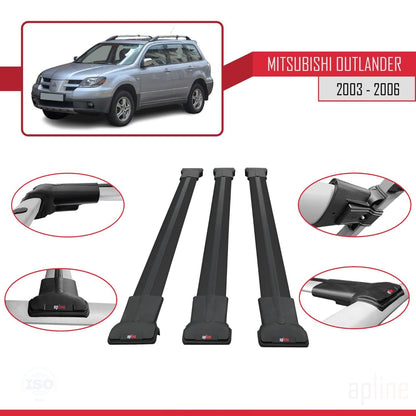 Compatible with Mitsubishi Outlander 2004-2006 Fly Model Car Roof Rack Cross Bar Black Aluminium 3 Bars