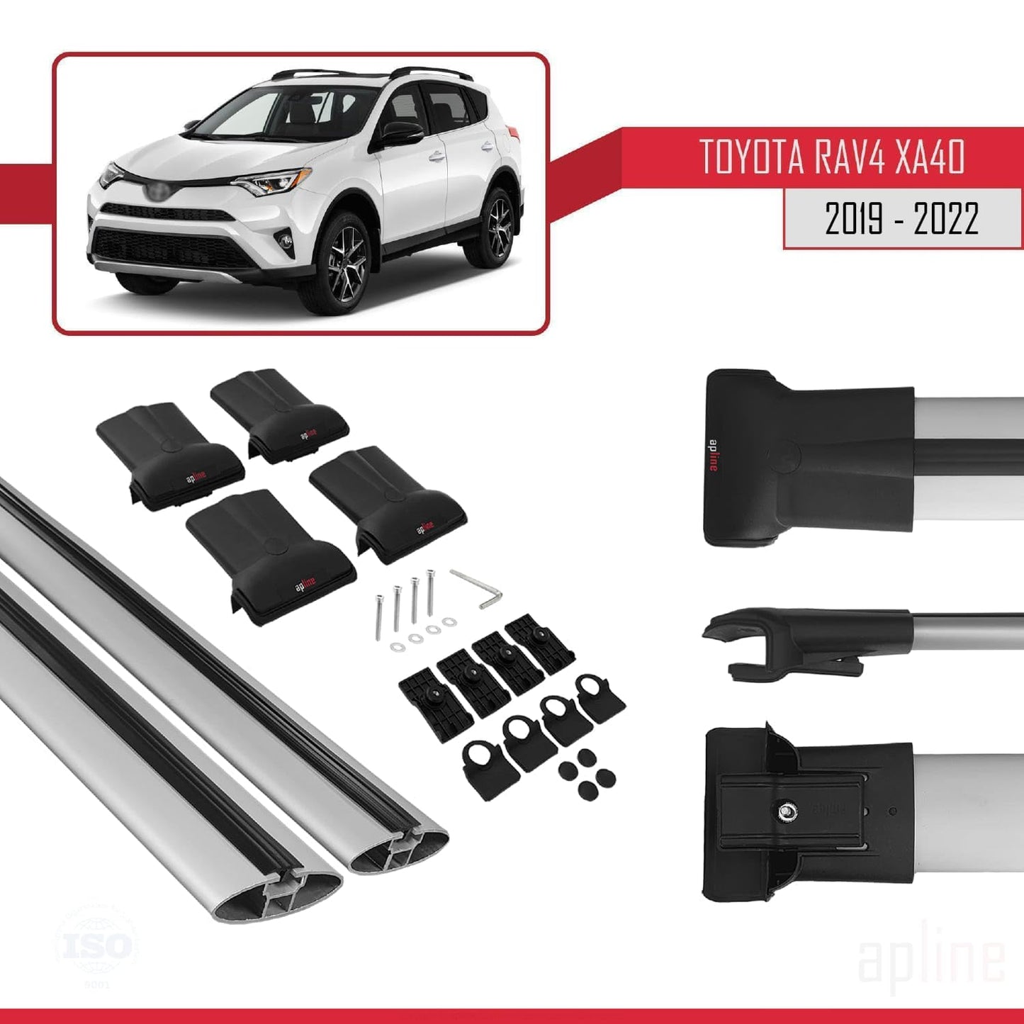 Compatible with Toyota RAV4 IV (XA40) Post-Facelift 2016-2018 Fly Model Car Roof Rack Cross Bar Grey Aluminium 2 Bars