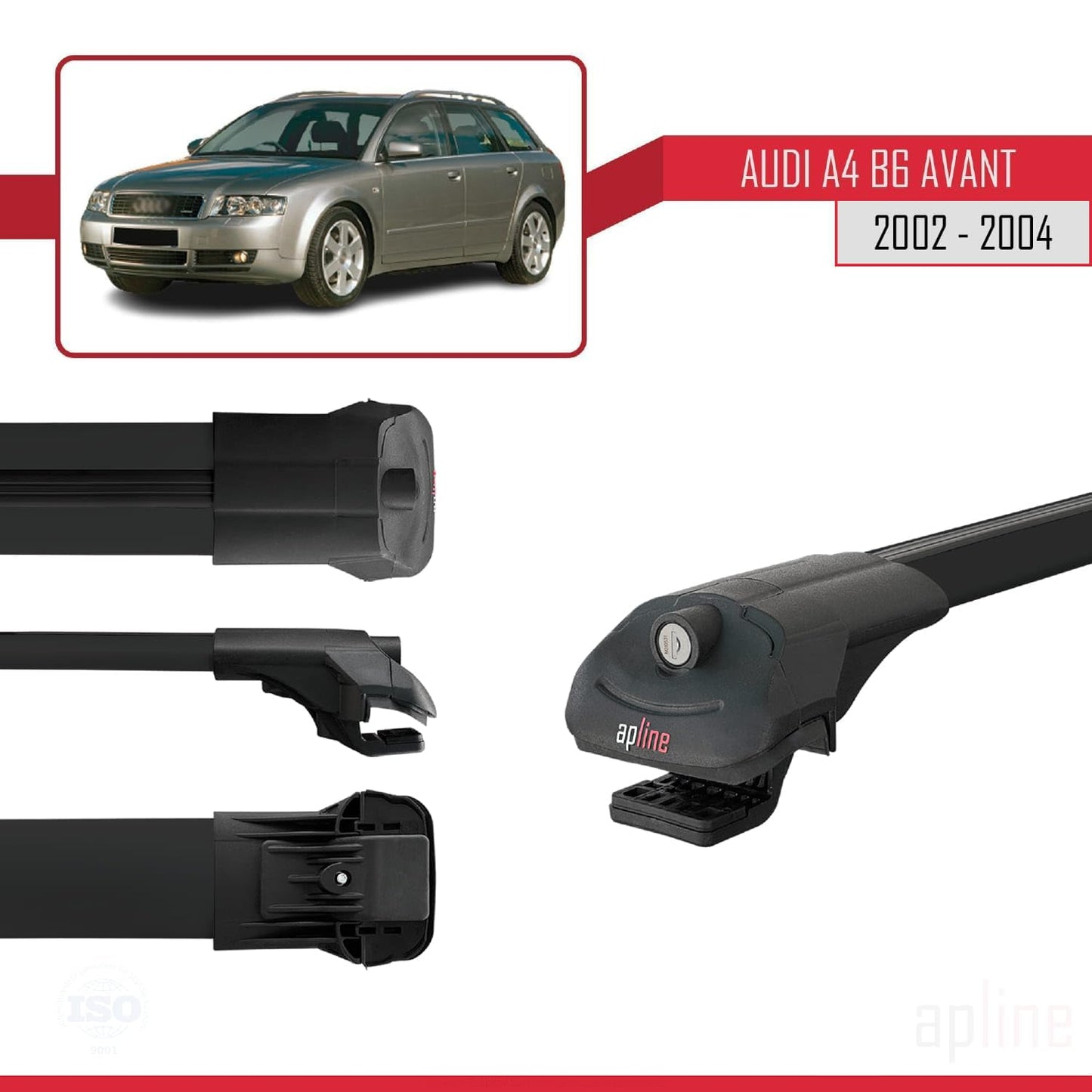 Compatible with Audi A4 (B6) Avant 2002-2004 ACE-1 Car Roof Rack Cross Bar Black Aluminium 3 Bars