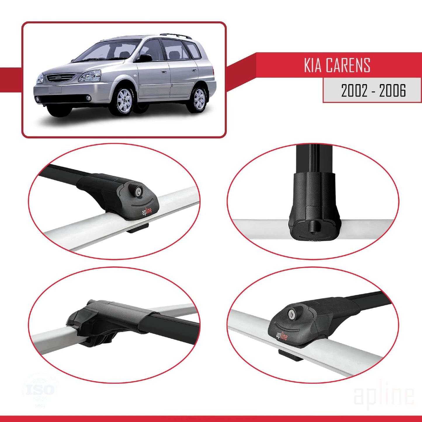 Compatible with Kia Carens Post-Facelift 2002-2006 ACE-1 Car Roof Rack Cross Bar Black Aluminium 3 Bars