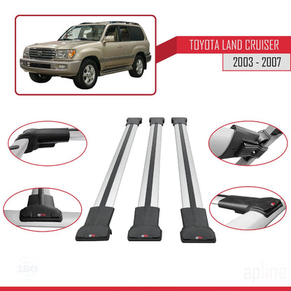 Compatible with Toyota Land Cruiser (J100) 2003-2007 Fly Model Car Roof Rack Cross Bar Grey Aluminium 3 Bars