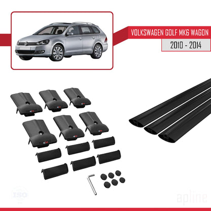 Compatible with VW Golf Mk6 Wagon 2010-2014 Fly Model Car Roof Rack Cross Bar Black Aluminium 3 Bars
