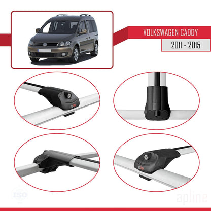 Compatible with Volkswagen Caddy 3 (2K) 2011-2015 ACE-1 Car Roof Rack Cross Bar Grey Aluminium 4 Bars