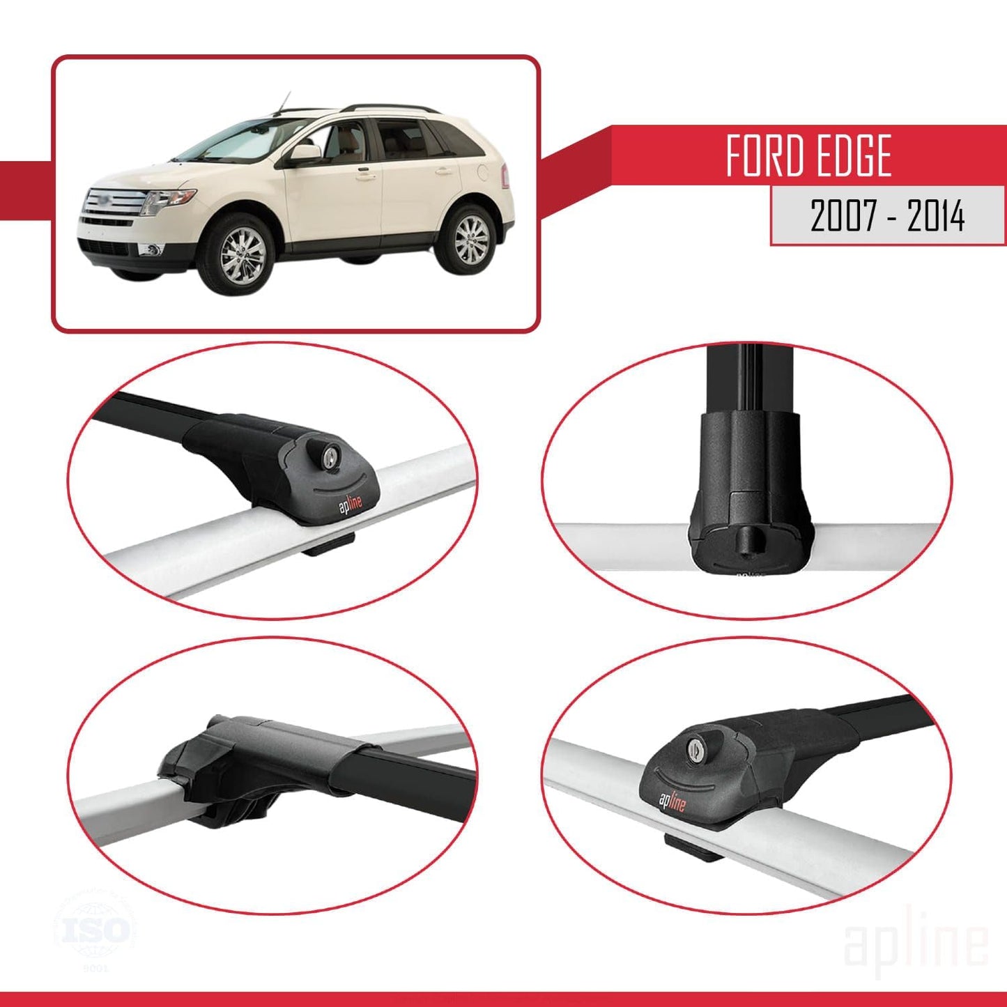 Compatible with Ford Edge 2007-2014 ACE-1 Car Roof Rack Cross Bar Black Aluminium 3 Bars