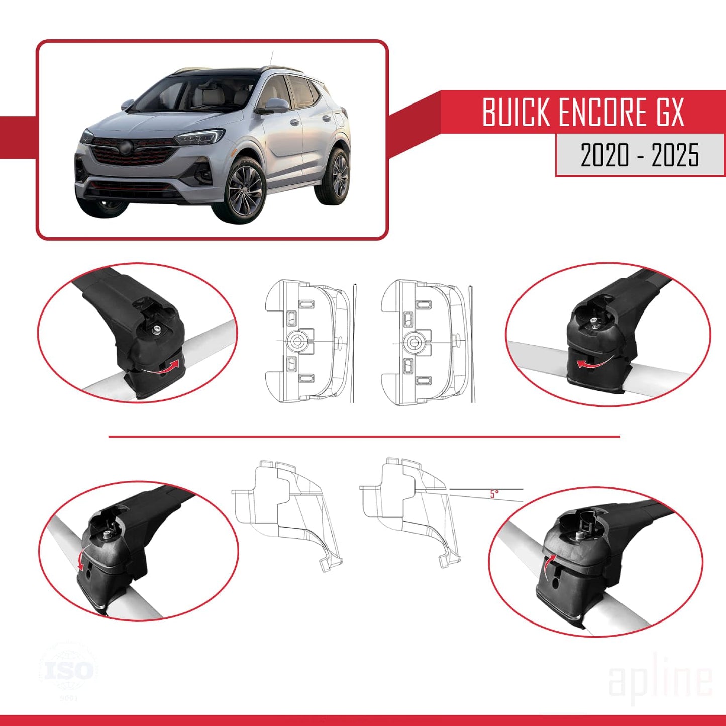 Compatible with Buick Encore GX 2020-2025 ACE-2 Car Roof Rack Cross Bar Black Aluminium 2 Bars