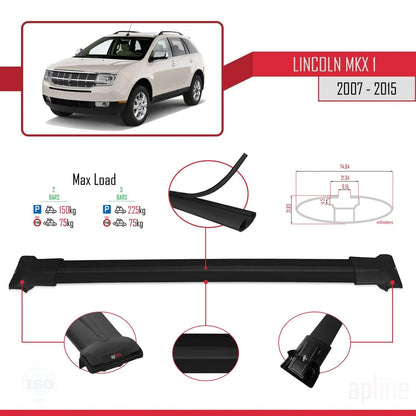 Compatible with Lincoln MKX (U388) 2007-2015 Fly Model Car Roof Rack Cross Bar Black Aluminium 2 Bars