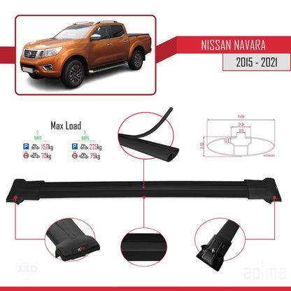 Compatible with Nissan Navara 4 (D23) 2015-2021 Fly Model Car Roof Rack Cross Bar Black Aluminium 2 Bars