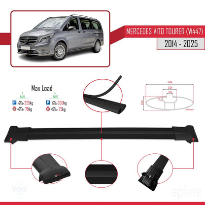 Compatible with Mercedes Vito Tourer (W447) 2014-2025 Fly Model Car Roof Rack Cross Bar Black Aluminium 3 Bars