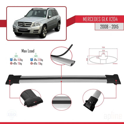 Compatible with Mercedes GLK Class (X204) 2008-2015 Fly Model Car Roof Rack Cross Bar Grey Aluminium 2 Bars