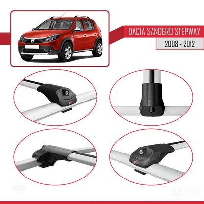 Compatible with Dacia Sandero Stepway 2008-2012 ACE-1 Car Roof Rack Cross Bar Grey Aluminium 2 Bars