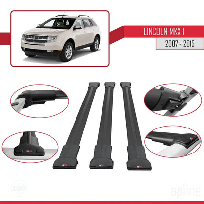 Compatible with Lincoln MKX (U388) 2007-2015 Fly Model Car Roof Rack Cross Bar Black Aluminium 3 Bars