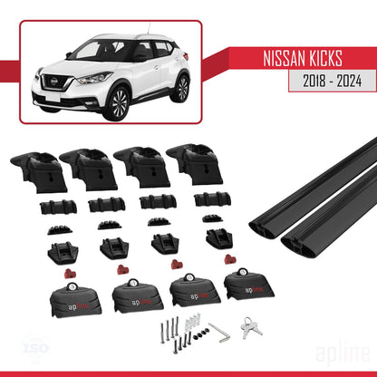 Compatible with Nissan Kicks 2018-2024 ACE-2 Car Roof Rack Cross Bar Black Aluminium 2 Bars