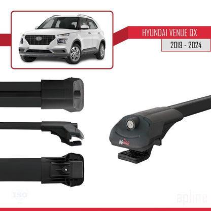 Compatible with Hyundai Venue (QX) 2019-2024 ACE-1 Car Roof Rack Cross Bar Black Aluminium 3 Bars