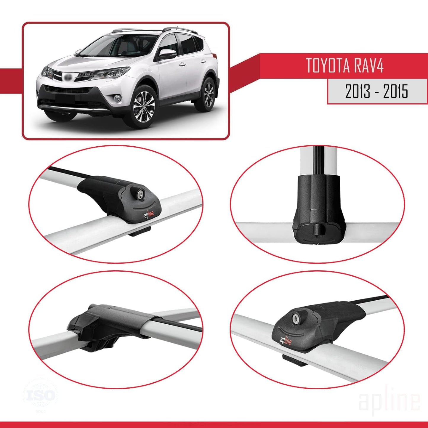 Compatible with Toyota RAV4 IV (XA40) Pre-Facelift 2013-2015 ACE-1 Car Roof Rack Cross Bar Grey Aluminium 2 Bars