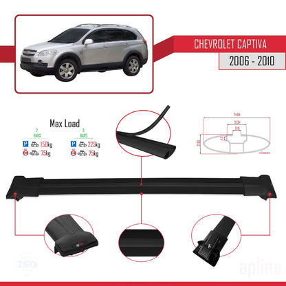 Compatible with Chevrolet Captiva 2006-2010 Fly Model Car Roof Rack Cross Bar Black Aluminium 2 Bars