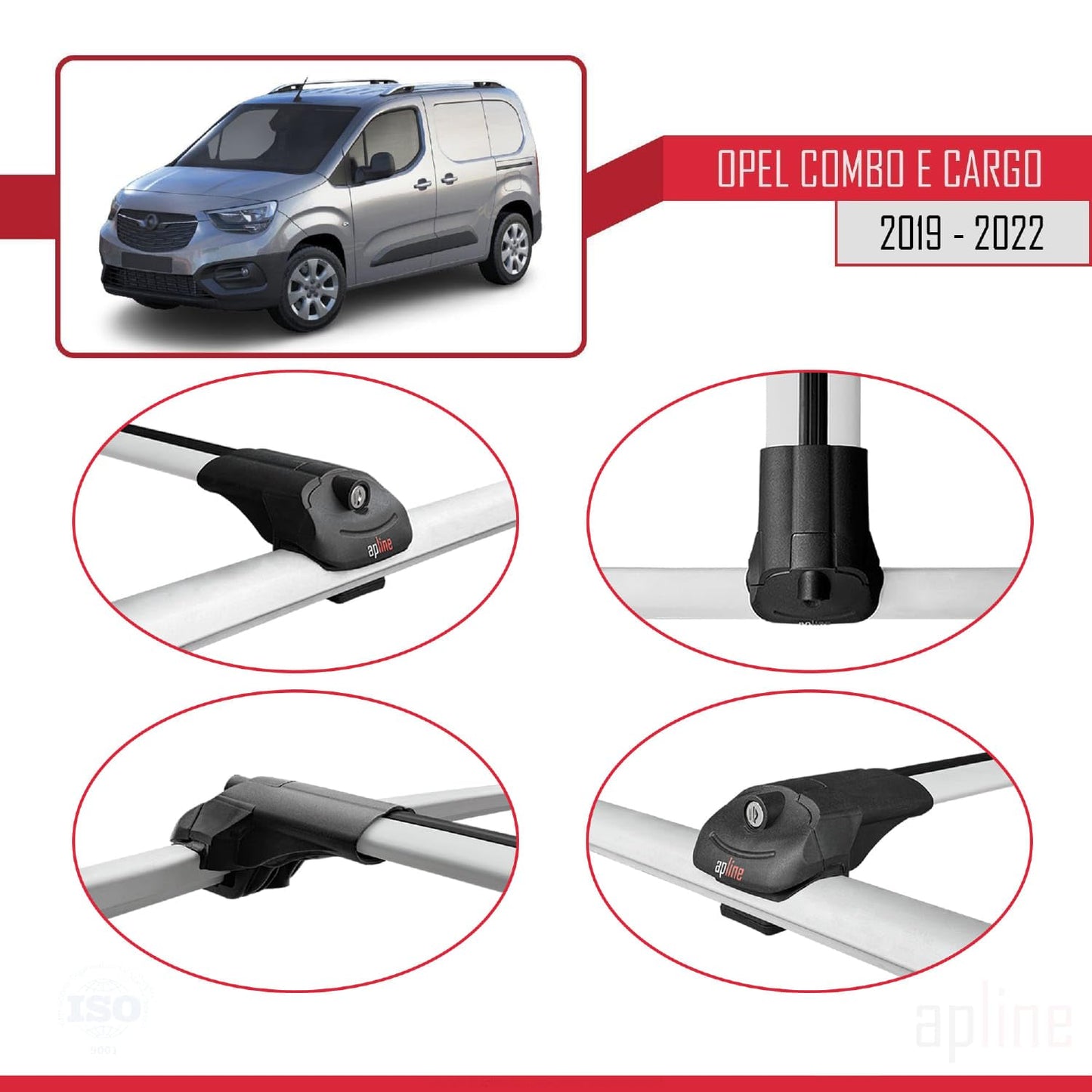 Compatible with Opel Combo E Cargo 2019-2022 ACE-1 Car Roof Rack Cross Bar Grey Aluminium 4 Bars