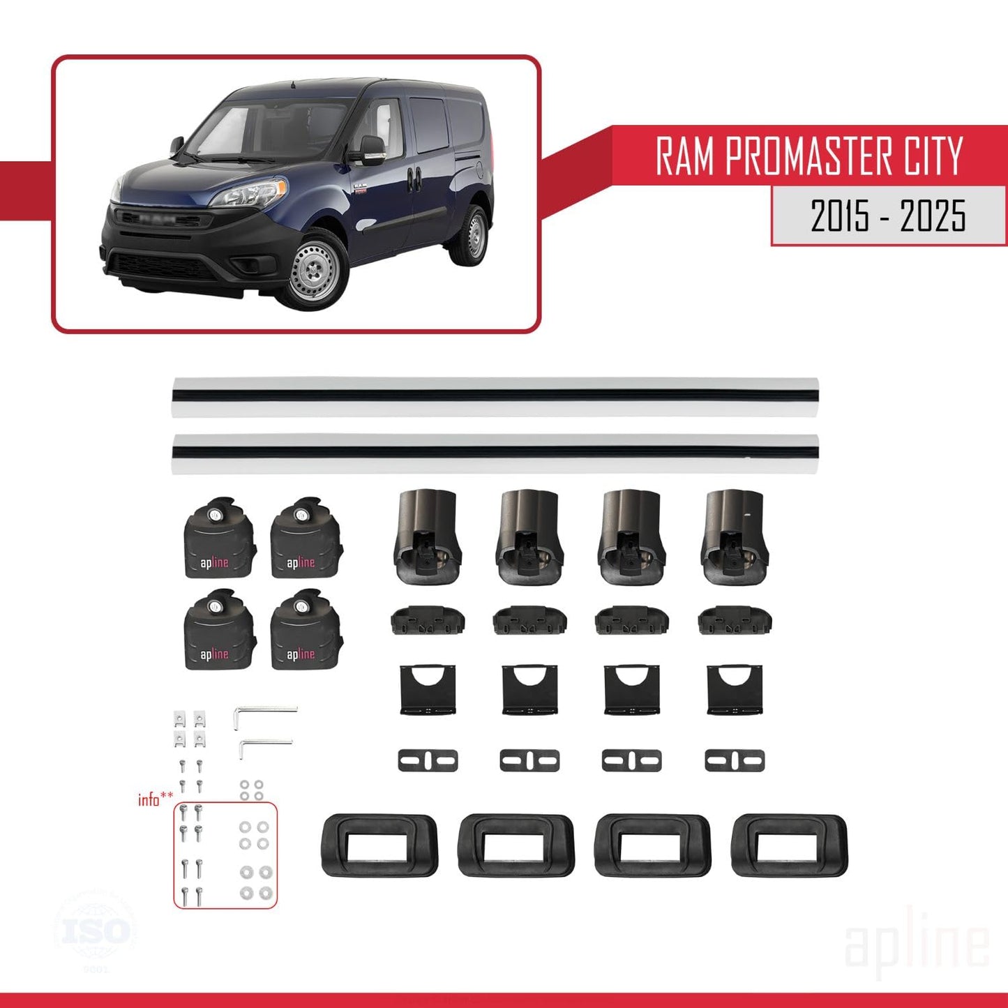 Compatible with Ram Promaster City 2015-2025 ACE-3 Car Roof Rack Cross Bar Grey Aluminium 2 Bars