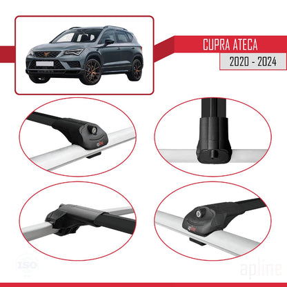 Compatible with Cupra Ateca 2020-2024 ACE-1 Car Roof Rack Cross Bar Black Aluminium 2 Bars