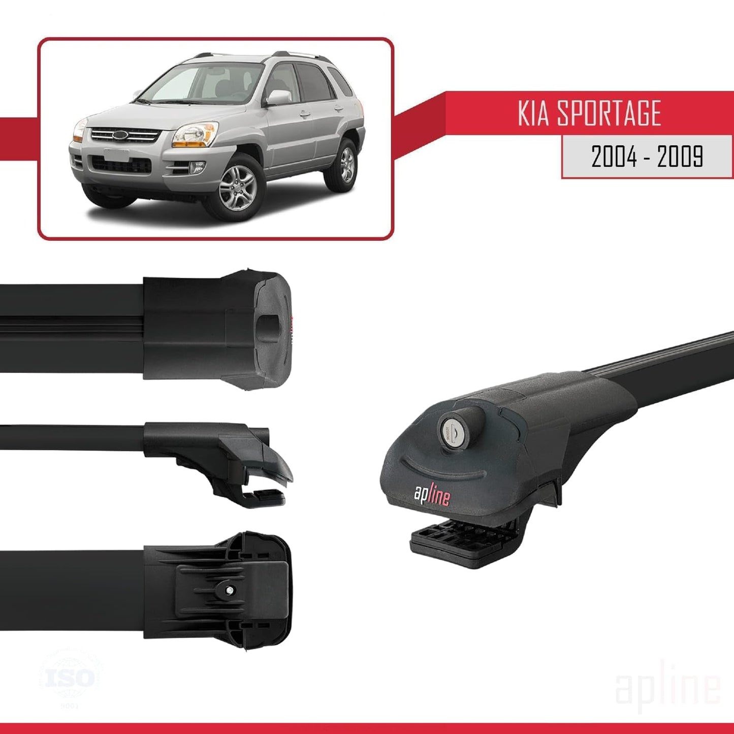 Compatible with Kia Sportage 2 (JE) 2004-2009 ACE-1 Car Roof Rack Cross Bar Black Aluminium 2 Bars