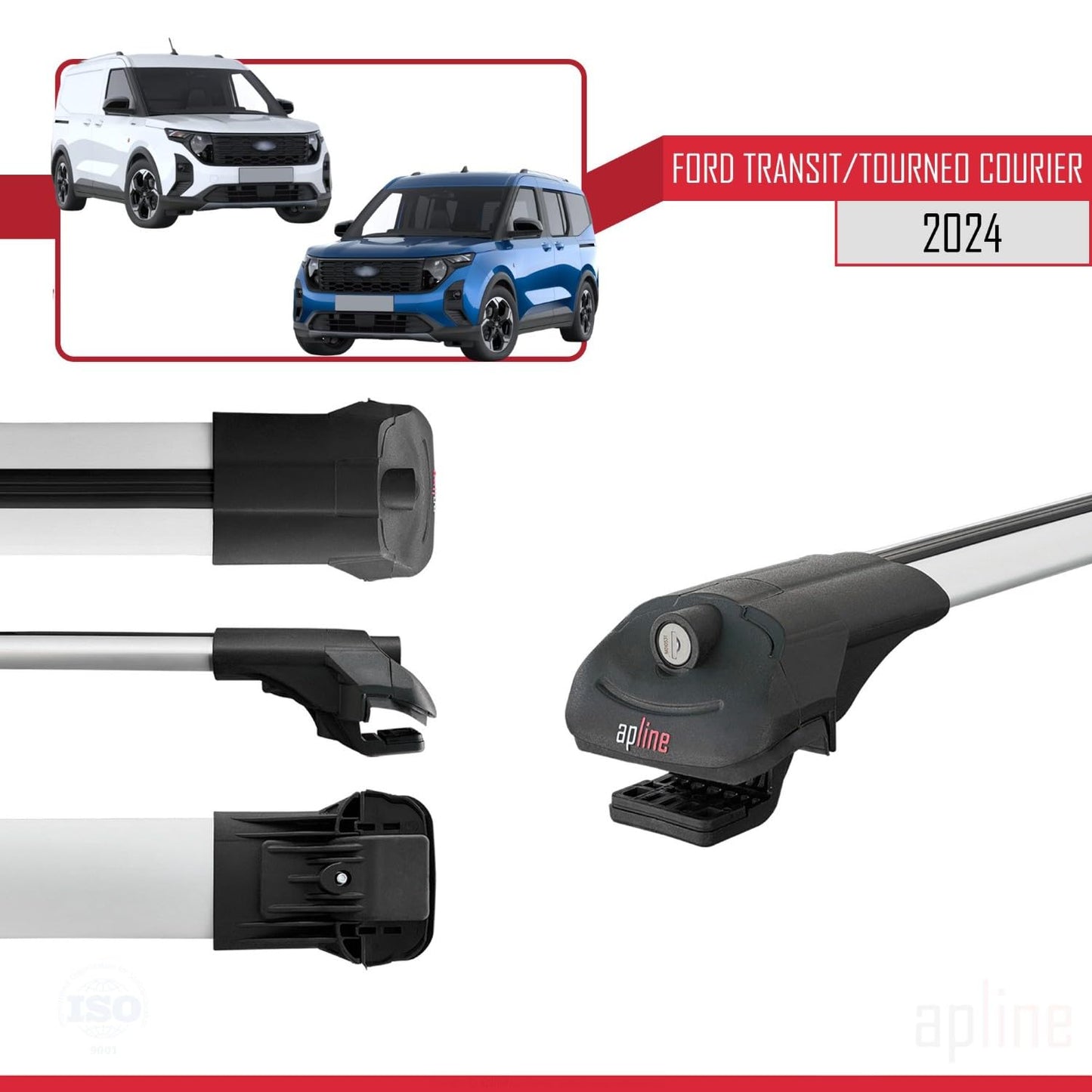 Compatible with Ford Transit/Tourneo Courier 2024-2025 ACE-1 Car Roof Rack Cross Bar Grey Aluminium 2 Bars