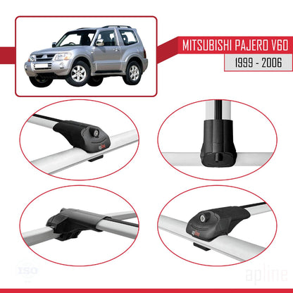 Compatible with Mitsubishi Pajero (V60) 3 Kapı 1999-2006 ACE-1 Car Roof Rack Cross Bar Grey Aluminium 3 Bars