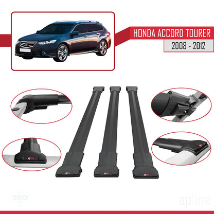 Compatible with Honda Accord Tourer 2008-2012 Fly Model Car Roof Rack Cross Bar Black Aluminium 3 Bars