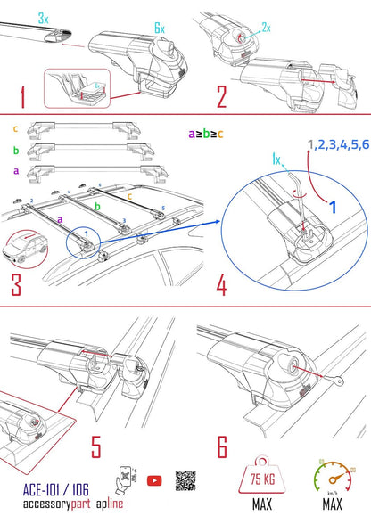 Compatible with Kia Sportage 1997-2002 ACE-1 Car Roof Rack Cross Bar Grey Aluminium 3 Bars