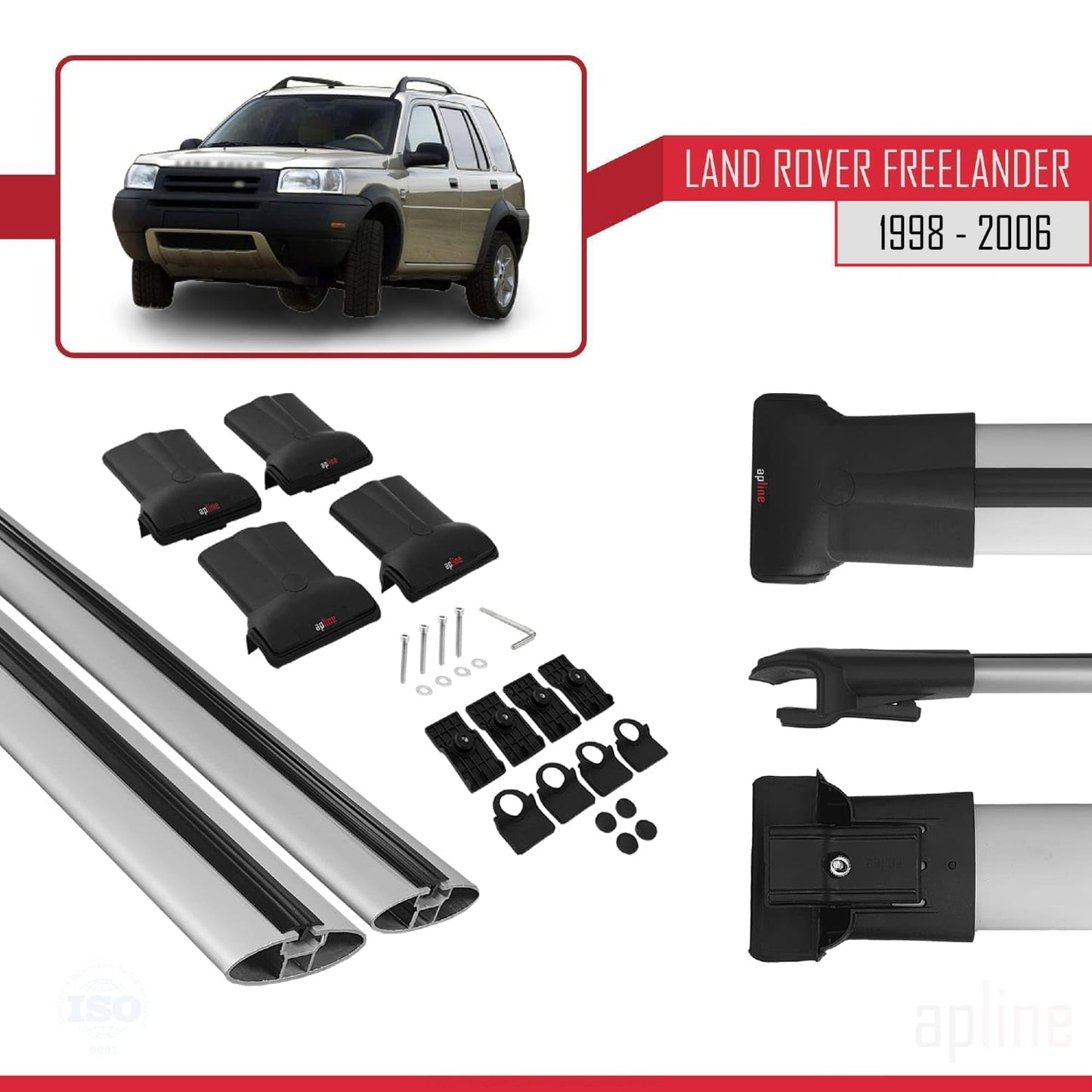 Compatible with Land Rover Freelander (L314) 1998-2006 Fly Model Car Roof Rack Cross Bar Grey Aluminium 2 Bars