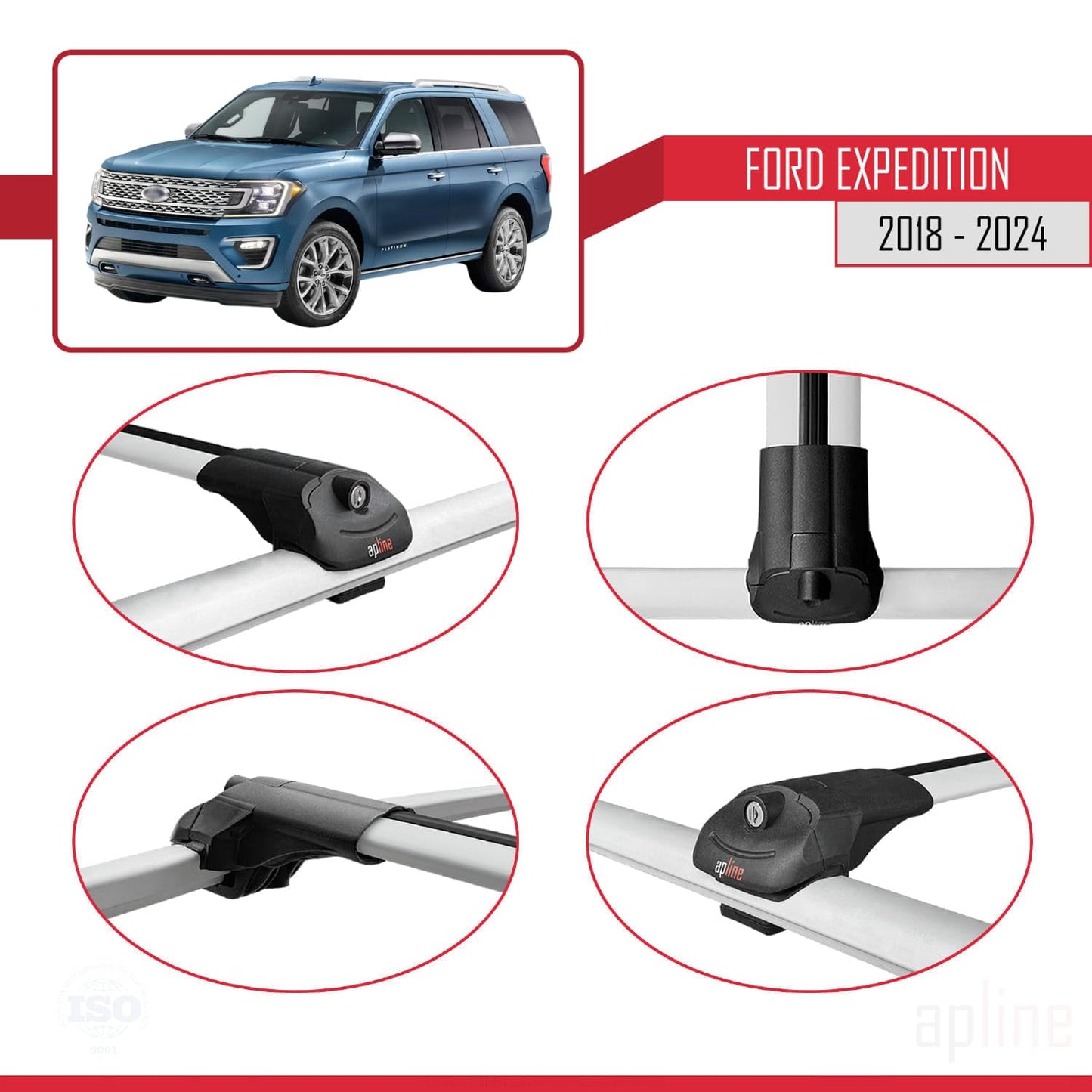 Compatible with Ford Expedition 2018-2024 ACE-1 Car Roof Rack Cross Bar Grey Aluminium 2 Bars