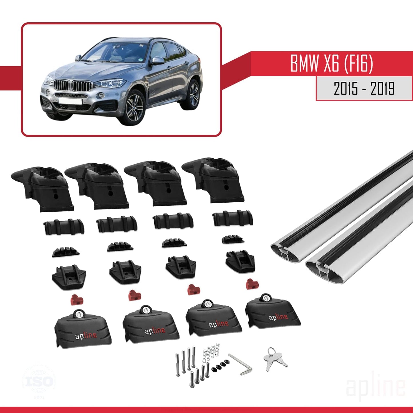 Compatible with BMW X6 (F16) 2015-2025 ACE-2 Car Roof Rack Cross Bar Grey Aluminium 2 Bars