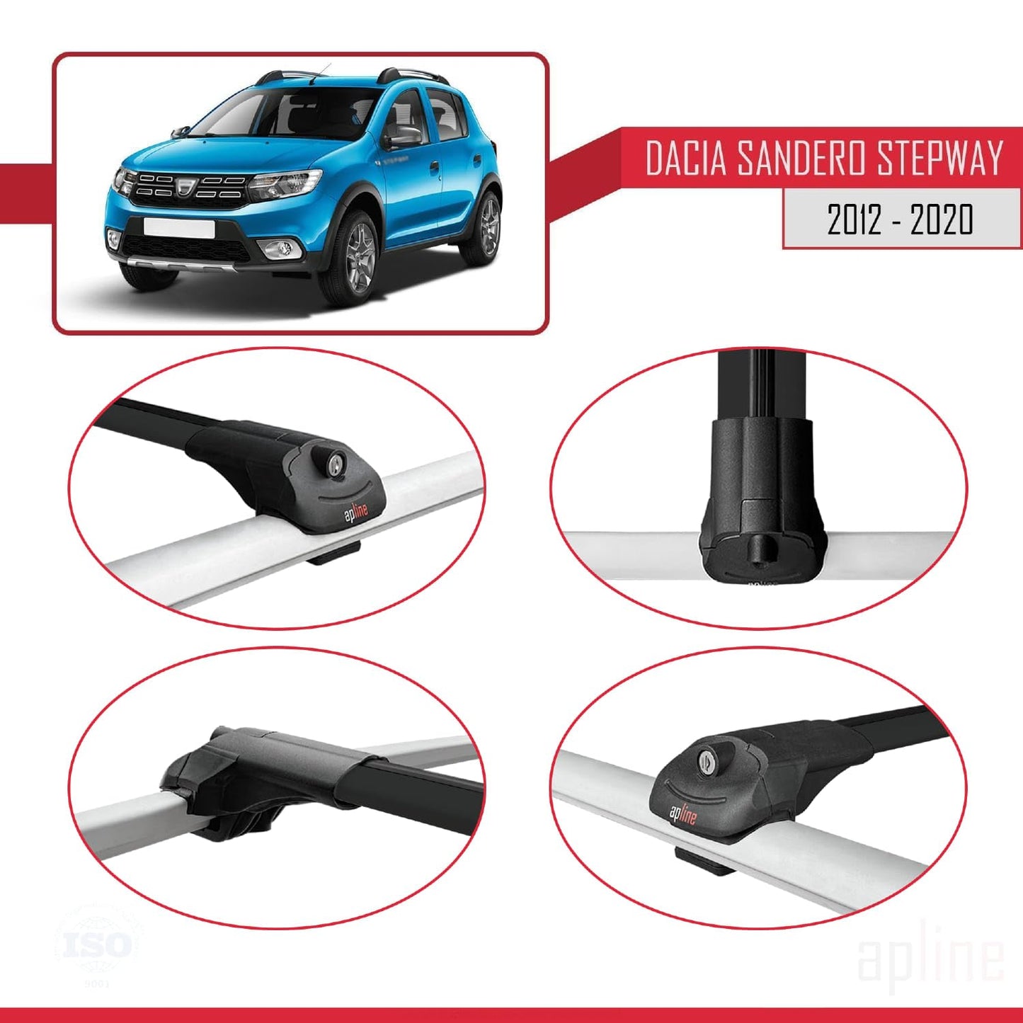 Compatible with Dacia Sandero Stepway 2 2012-2020 ACE-1 Car Roof Rack Cross Bar Black Aluminium 2 Bars