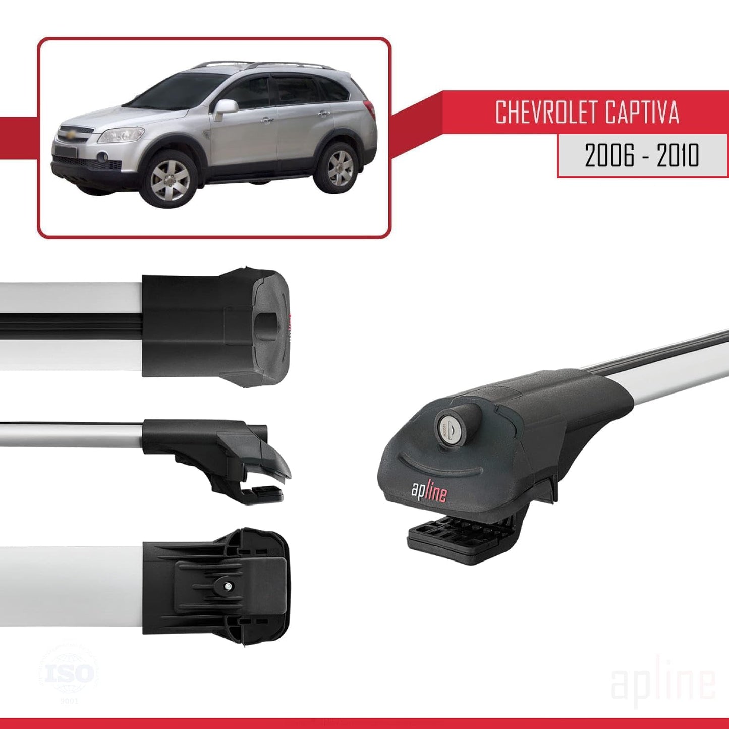 Compatible with Chevrolet Captiva 2006-2010 ACE-1 Car Roof Rack Cross Bar Grey Aluminium 2 Bars