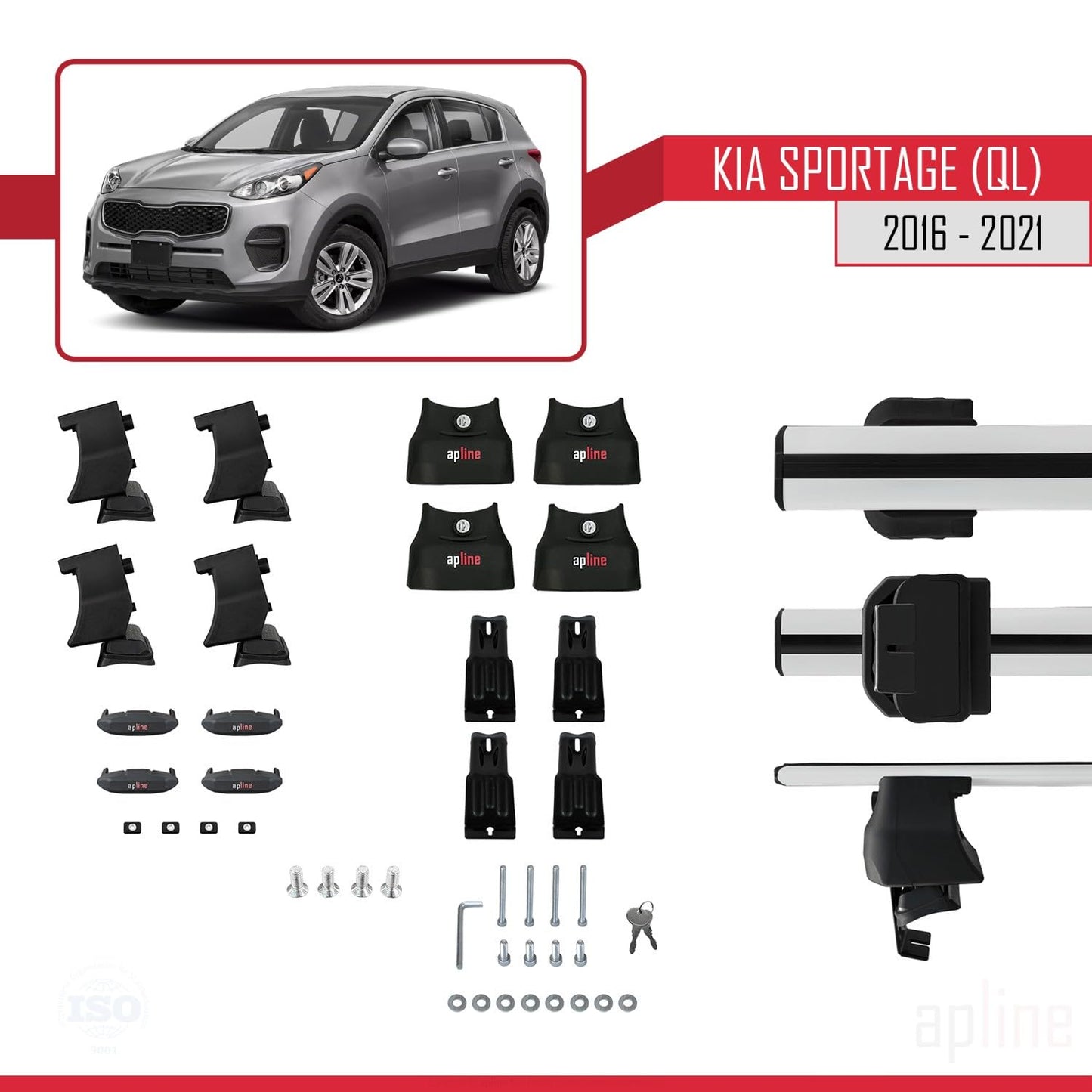 Compatible with Kia Sportage (QL) 2016-2021 ACE-4 Car Roof Rack Cross Bar Grey Aluminium 2 Bars