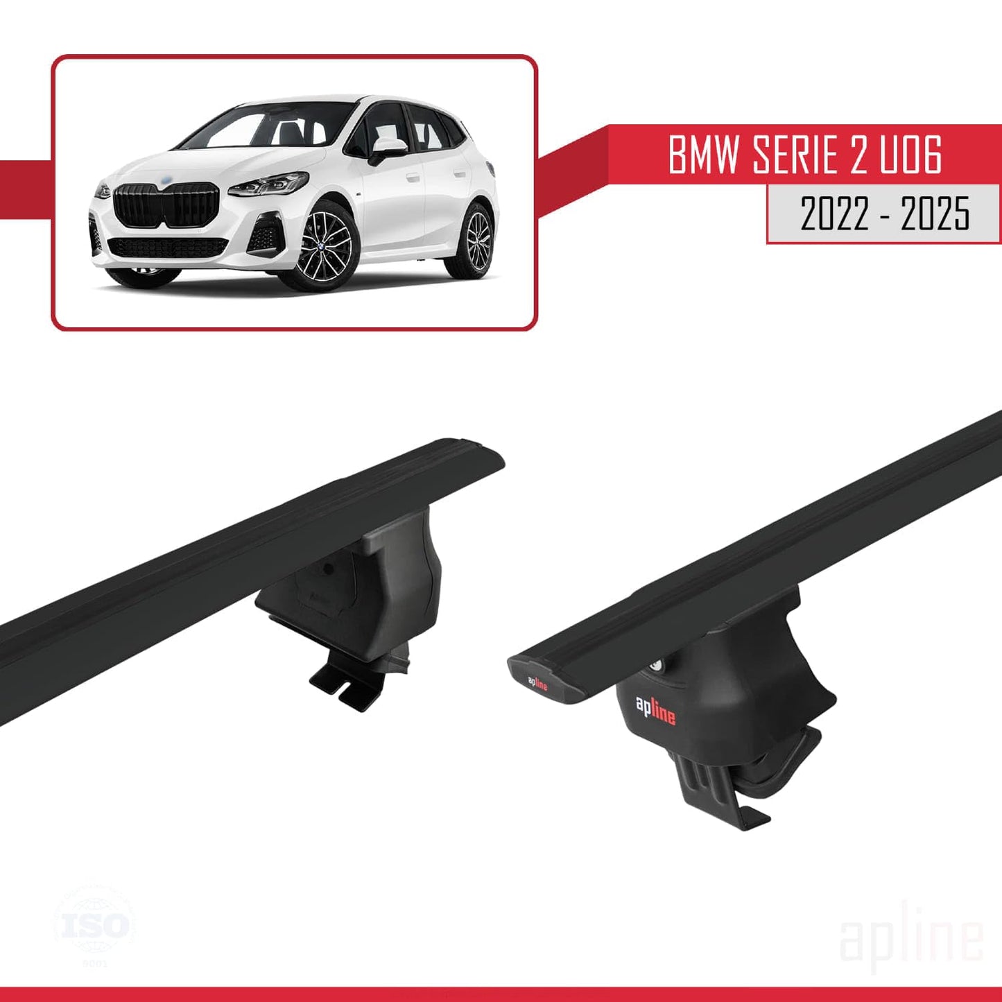 Compatible with BMW 2 Series (U06) Active Tourer 2022-2025 ACE-4 Car Roof Rack Cross Bar Black Aluminium 2 Bars