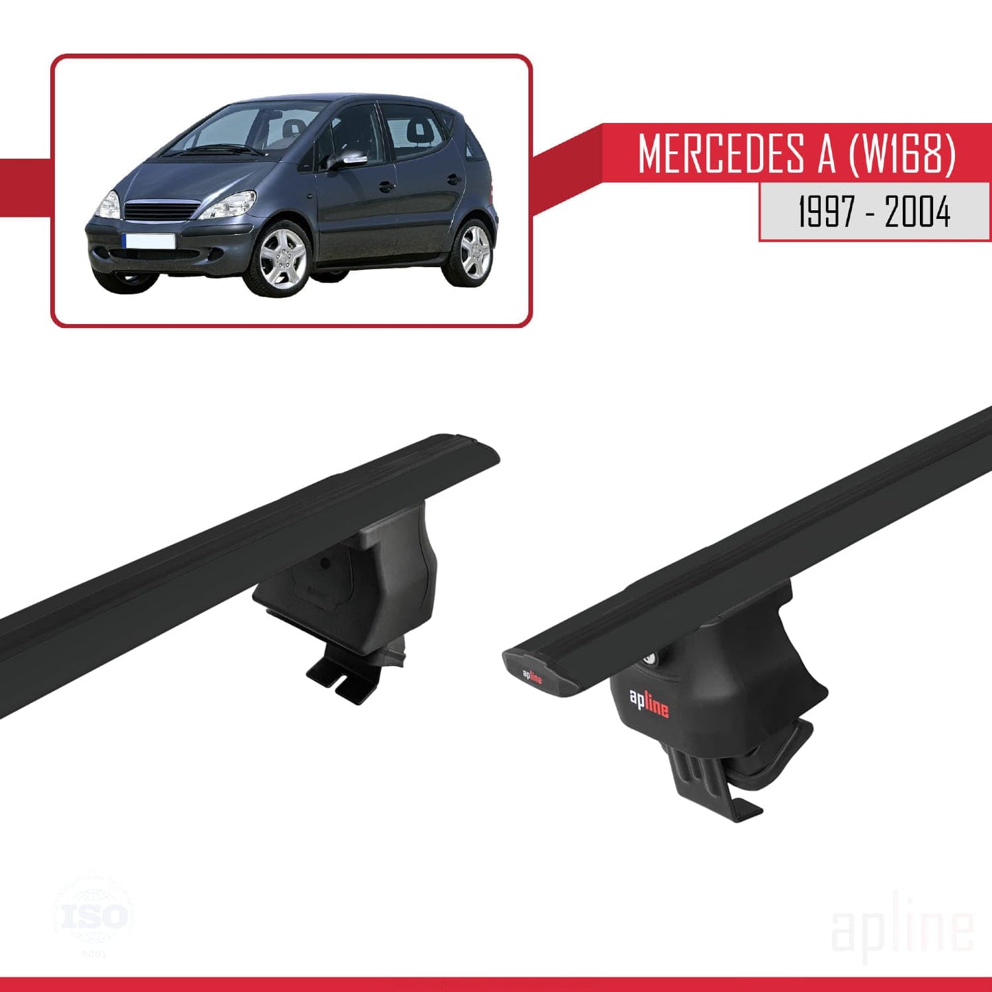 Compatible with Mercedes A Class (W168) 1997-2004 ACE-4 Car Roof Rack Cross Bar Black Aluminium 2 Bars