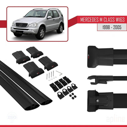 Compatible with Mercedes M Class (W163) 1998-2005 Fly Model Car Roof Rack Cross Bar Black Aluminium 2 Bars