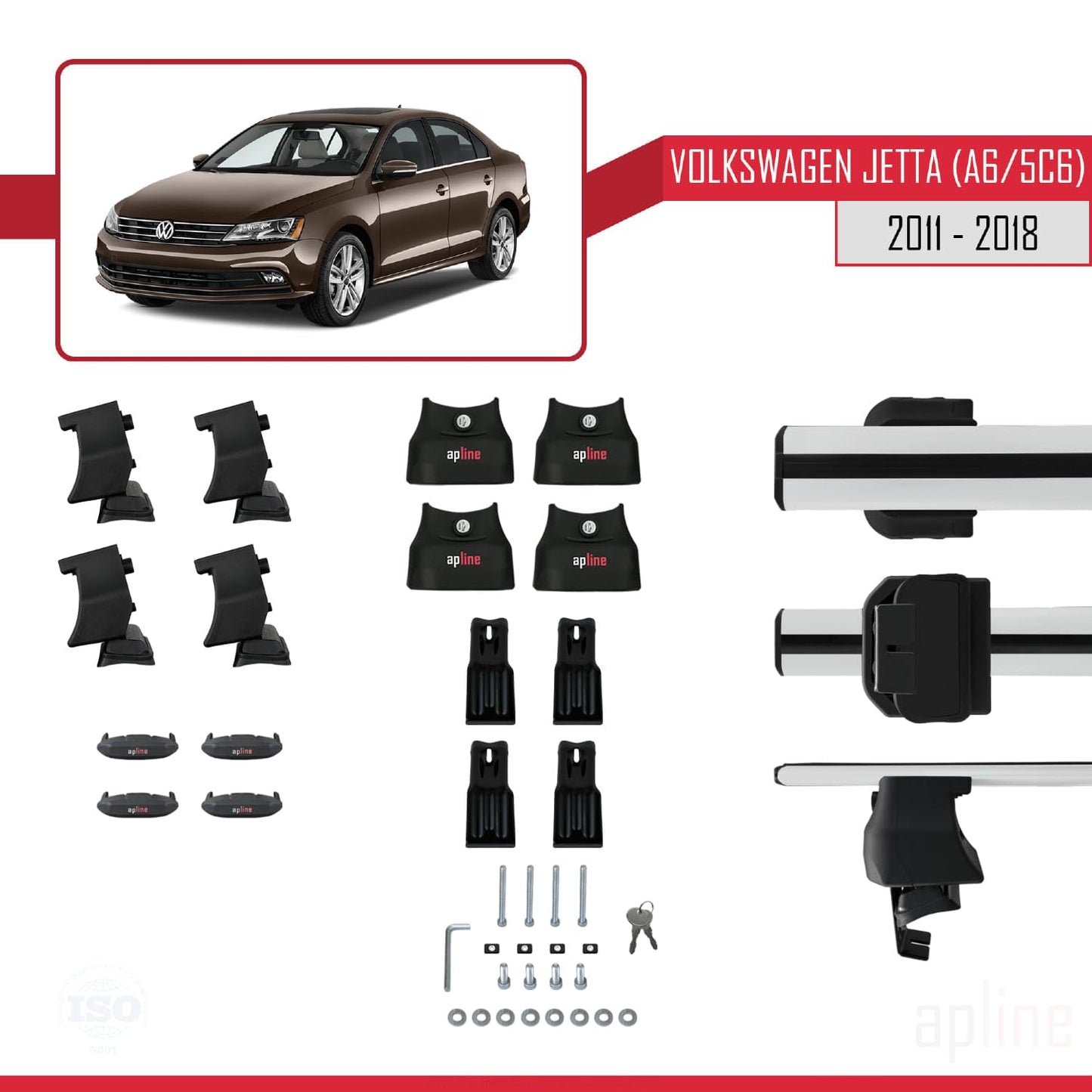 Compatible with Volkswagen Jetta 6 (5C6) 2011-2018 ACE-4 Car Roof Rack Cross Bar Grey Aluminium 2 Bars