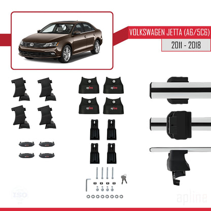 Compatible with Volkswagen Jetta 6 (5C6) 2011-2018 ACE-4 Car Roof Rack Cross Bar Grey Aluminium 2 Bars