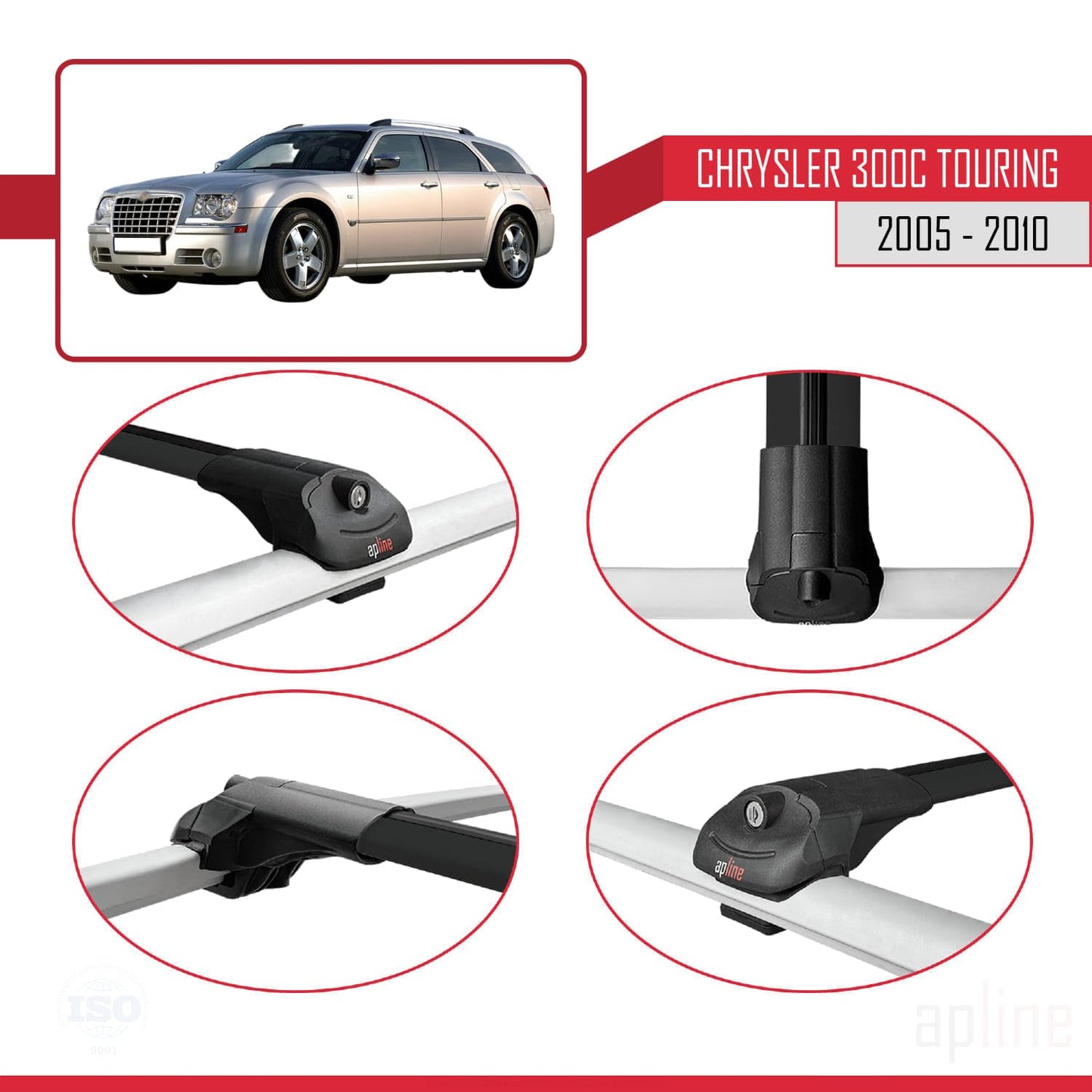 Compatible with Chrysler 300C Touring 2005-2010 ACE-1 Car Roof Rack Cross Bar Black Aluminium 2 Bars