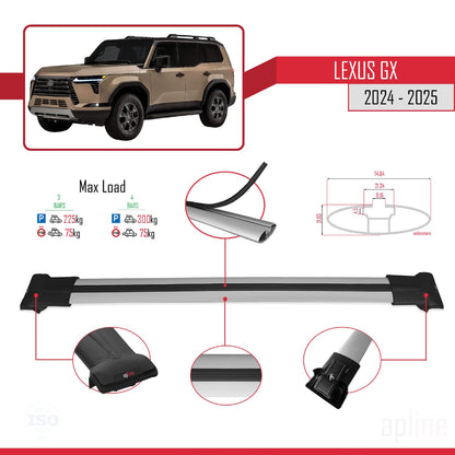 Compatible with Lexus GX 2024-2025 Fly Model Car Roof Rack Cross Bar Grey Aluminium 3 Bars