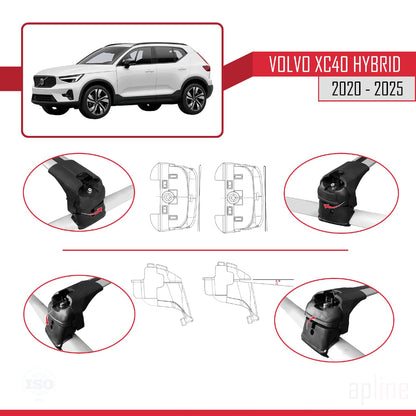 Compatible with Volvo XC40 (Hibrit) 2020-2025 ACE-2 Car Roof Rack Cross Bar Grey Aluminium 2 Bars