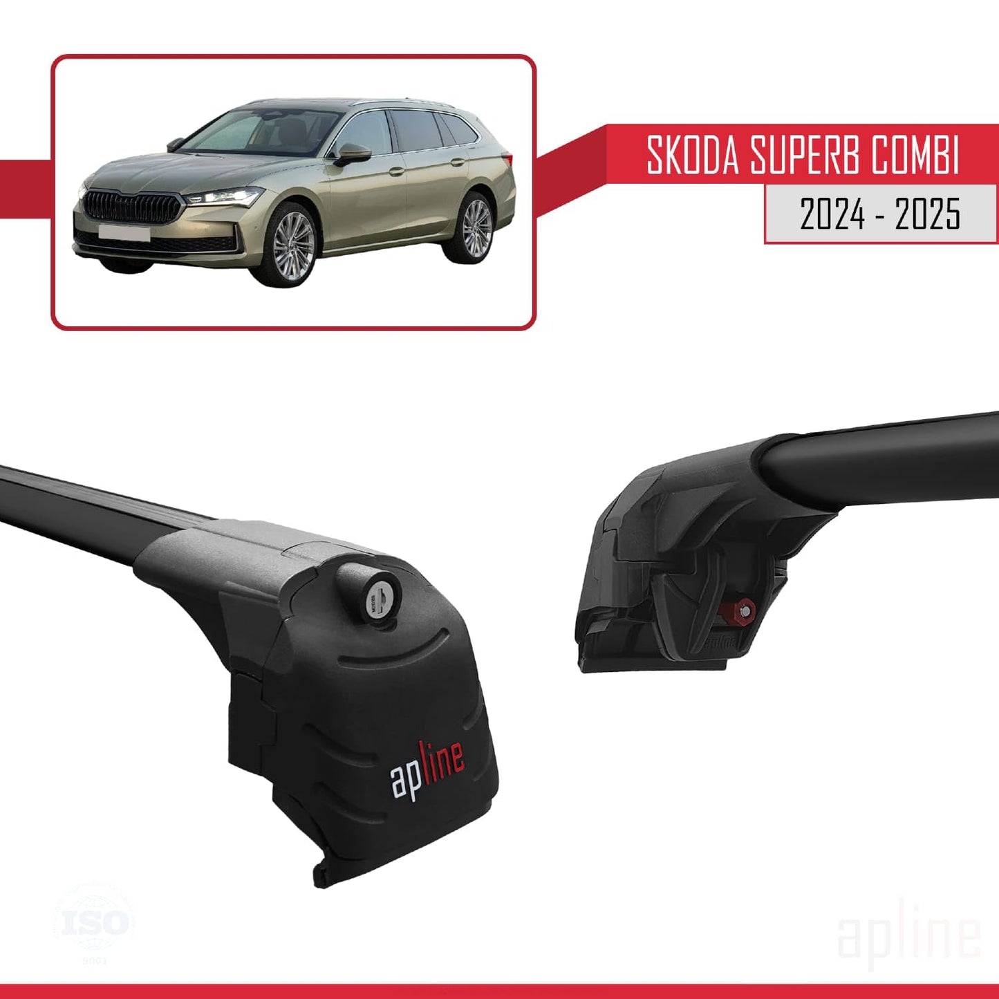 Compatible with Skoda Superb Combi 2024-2025 ACE-2 Car Roof Rack Cross Bar Black Aluminium 2 Bars