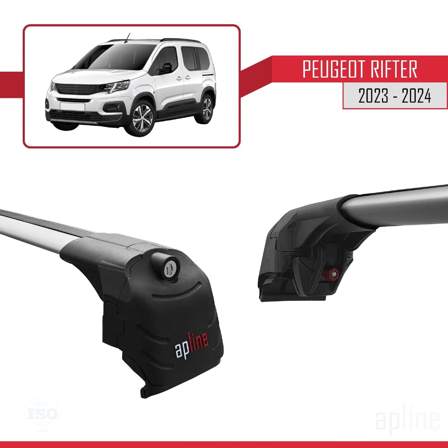 Compatible with Peugeot Rifter 2023-2024 ACE-2 Car Roof Rack Cross Bar Grey Aluminium 2 Bars