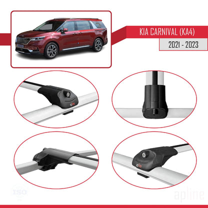 Compatible with Kia Carnival 4 (KA4) 2021-2023 ACE-1 Car Roof Rack Cross Bar Grey Aluminium 3 Bars