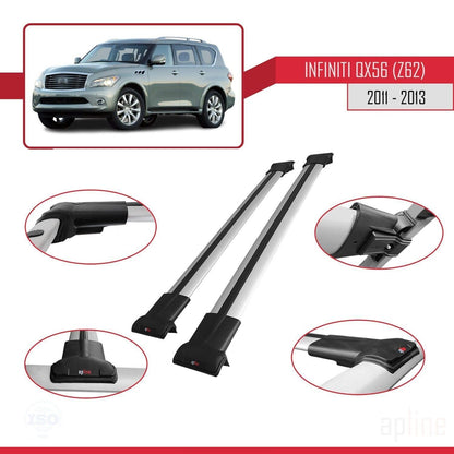 Compatible with IInfiniti QX56 (Z62) 2011-2013 Fly Model Car Roof Rack Cross Bar Grey Aluminium 2 Bars