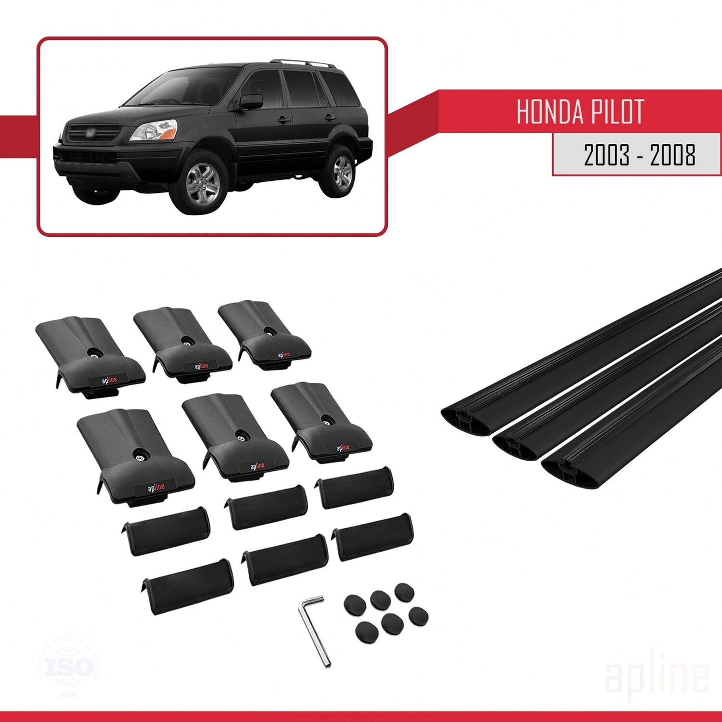 Compatible with Honda Pilot 2003-2008 Fly Model Car Roof Rack Cross Bar Black Aluminium 3 Bars